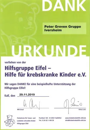 Urkunde Hilfsgruppe Eifel
