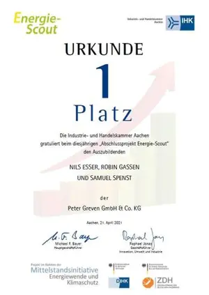 Urkunde EnergieScout 2021 • Peter Greven Gruppe