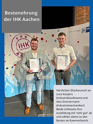 Gestern fand im Krönungssaal des Aachener Rathauses die Bestenehrung der IHK Aachen (Sommerprüfung 2025) statt. Gleich zwei unserer ehemaligen Azubis wurden geehrt und zählen zu den besten 8% ihres Jahrgangs: Luca Kaspers (Industriekaufmann) und Max Zimmermann (Industriemechaniker) - ihr habt das klasse gemacht, wir sind sehr stolz auf eure Leistung und vor allem dass ihr weiterhin Teil des Greven Teams seid! 👏🏻 Ehre wem Ehre gebührt 🥇

@ihk_aachen 
#ihkaachen #bestenehrung2025 #ausbildung #nachwuchstalente #petergrevengruppe