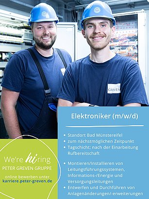 Wir suchen tatkräftige Unterstützung für unser Team in der Elektrowerkstatt 💪🏻💡
Die Stelle ist für unseren Stammsitz in Bad Münstereifel ausgeschrieben. Neben den Haupttätigkeiten, dem Montieren und Installieren von Leitungen sowie der Anlagenerweiterung, bieten wir ein vielfältiges Aufgabengebiet - näheres dazu ist in der kompletten Stellenanzeige auf unserer Homepage zu finden.
#stellenangebot #elektroniker #petergrevengruppe #kreiseuskirchen